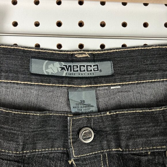 Mecca Gothic Black Jean Shorts 38 Skater Wide Leg Baggy Patch SOUTHPOLE STYLE - Picture 6 of 7